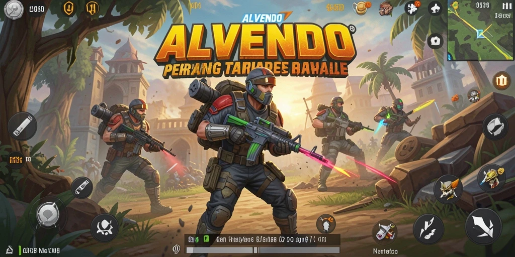Tampilan epik gameplay <strong>ALVENDO</strong> dalam pertempuran Battle Royale.