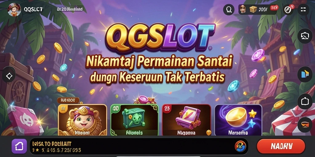 Tampilan gameplay QQSLOT yang ceria dan penuh warna.